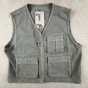 Studio‎ Tomboy Flying V-Neck Cotton Gilet Utility Zip Cargo Women's Vest Size XL